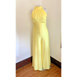 VTG 60s 70s Jumpsuit Yellow Wide-Leg Halter Flare Disco Sexy Handmade Dance Shin